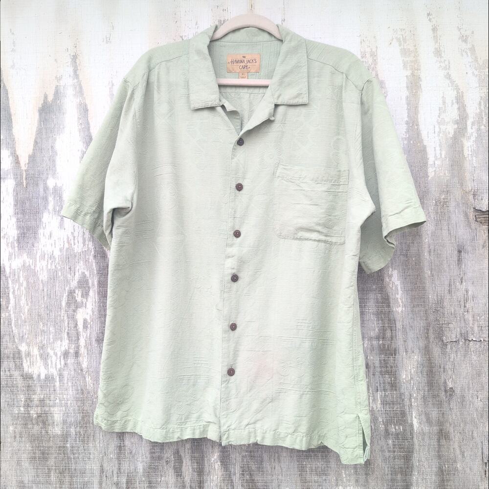 Havana Jack's Cafe 100% Silk Hawaiian Coastal Short Sleeve Button Up Men's XL